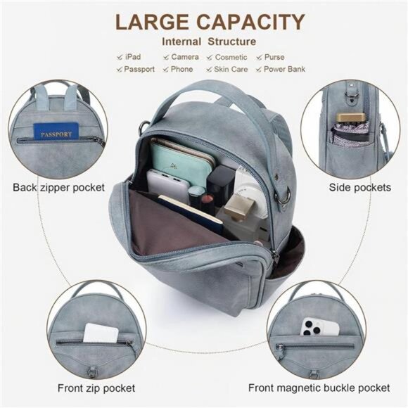 Mini Backpack Fashion, Small Backpacks Blue - Picture 4 of 6